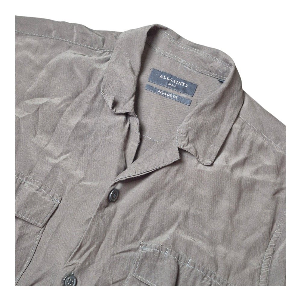 AllSaints Men's Small Relaxed Fit Utility‎ Military Camp Shirt Olive Green